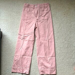 Pink stretch denim wide leg high rise jeans